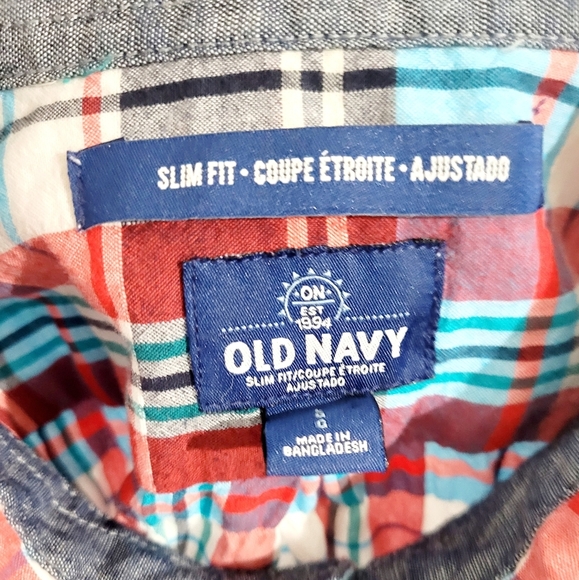 Old Navy Mens Short Sleeve Shirt Top Button Down Size L Multicolor Plaid - Picture 6 of 8